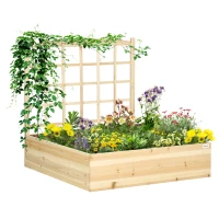Outsunny Jardinière carré potager en bois avec treillis pour plantes grimpantes, légumes - 110 x 116 x 120 cm naturel(m-1)