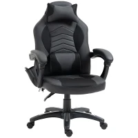 HOMCOM Bürostuhl Massagesessel Massagefunktion mit 6 Vibrationspunkte Ergonomischer Gaming Stuhl mit Wärmefunktion Kunstleder Schwarz 68 x 69 x 108-117cm(m-10)