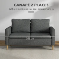 HOMCOM Canapé 2 places style contemporain pochettes sur les accoudoirs pieds en bois revêtement tissu aspect lin - gris(m-4)