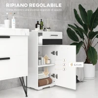 kleankin Mobiletto Bagno in MDF con Cassetto e Armadietto con Ripiano Interno Regolabile, 37x32.5x79 cm, Bianco(m-5)