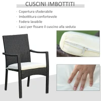 Outsunny Set 4 Sedie da Giardino e Tavolo con Ripiano in Vetro, Arredamento da Esterno in Rattan PE e Metallo, Nero(m-6)