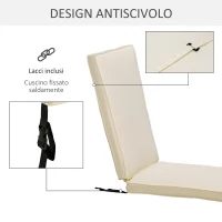 Outsunny Cuscino per Lettino Prendisole con Rivestimento Poliestere Sfoderabile, 188x53x8cm, Bianco Crema(m-4)