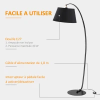 HOMCOM Lampadaire à arc design contemporain lampe arceau moderne douille E27 40 W interrupteur à pédale inclus abat-jour tissu base ronde métal 100 x 43 x 177 cm marron et gris(m-6)