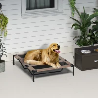 PawHut Cama Elevada para Perros Gatos Portátil Cama para Mascotas con Zona de Malla Transpirable y Tela Oxford para Interior Exterior 122x92x23 cm Café(m-2)