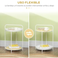 HOMCOM Mesa Auxiliar Moderna con Estante de Ratán Plástico Bandeja Extraíble y Asa Portátil 43,5x42,5x60 cm Blanco(m-6)