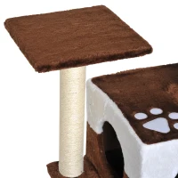 PawHut Arbre à chats avec griffoirs grattoirs sisal naturel centre d'activités niche plate-formes jeu souris suspendue 45L x 33l x70H cm marron blanc(m-7)