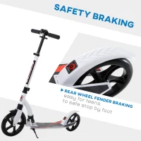 HOMCOM Foldable Kick Scooter with Double Shock Absorption and Big Wheels, Height Adjustable Aluminium Frame Big Wheel Scooter for 14+ Teens Adult - White(m-6)