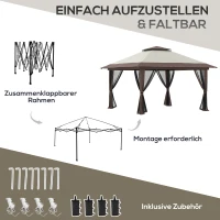 Outsunny Faltpavillon, höhenverstellbar, 4 Netzwände, Lüftungsdach, Tragetasche, Schnellaufbau, 4 x 4 x 3 m, Beige(m-5)