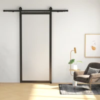 HOMCOM Schiebetür-Bausatz, leise & leichtgängig, für Holz- & Zementwände, 183cm, Stahl, Schwarz(m-7)