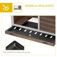PawHut Jaula de Conejos Conejera para Mascotas Pequeñas con Techo Abrible y Bandeja Extraíble 90x53x59 cm Marrón(m-6)