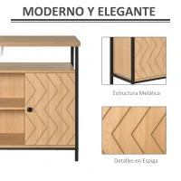 HOMCOM Aparador para Comedor Cocina con Estantes Abiertos 2 Puertas y Baldas Ajustables Estilo Moderno Gran Almacenaje para Sala de Estar 100x35x80 cm Roble(m-7)