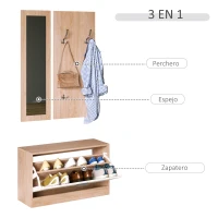 HOMCOM Conjunto de Muebles de Entrada Recibidor Pasillo Set de 3 Piezas Zapatero Espejo Perchero con 4 Ganchos para Colgar Ropa 80x27x46,5cm Madera(m-4)