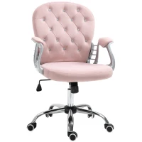 Vinsetto Office Chair, Swivel Desk Chair, Velvet Vanity Chair with Adjustable Height and Rolling Wheels for Home Work Study, Pink(m-14)