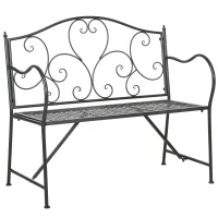 Outsunny Banc de jardin 2 places banquette extérieur terrasse patio en acier style romantique - 106 x 42 x 95 cm noir(m-11)