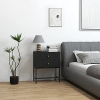 HOMCOM Elegant Two-Drawer Bedside Table - Black(m-2)