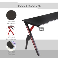 HOMCOM 1.2m Gaming Desk w/ RGB Light Steel Frame | Racing Style Computer Table w/ Cup Holder Headphone Cable Management | Study Workstation Home Bedroom - Black(m-7)