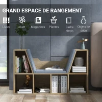HOMCOM Bibliothèque Banc 2 en 1 Design Contemporain 6 casiers 3 Coussins fournis 102L x 30l x 61H cm Chêne Gris(m-4)