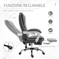 Vinsetto Sedia da Ufficio Reclinabile con Poggiapiedi Retrattile e Schienale Alto in Tessuto, Grigio(m-5)
