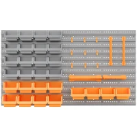 DURHAND Estantería de Pared para Herramientas 95x54 cm con 28 Cajas Apilables y Diferentes Ganchos Gris y Naranja(m-11)