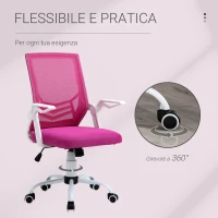 Vinsetto Sedia da Ufficio Ergonomica con Supporto Lombare, Braccioli Pieghevoli, Sedia da Scrivania Girevole in Rete Traspirante con Schienale Reclinabile e Altezza Regolabile, Capacità 120kg, Rosa(m-8)