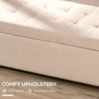 HOMCOM Linen Storage Ottoman, End of Bed Bench, Padded Footrest Seat with Tufting Design, Hinged Lid and Wood Frame 125L x 49W x 41.5H cm Beige(m-6)