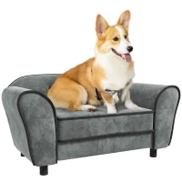 PawHut Canapé pour chien dossier capitonné au toucher velours néerlandais housse de coussin lavable 74 x 41 x 32,5 cm gris(m-10)