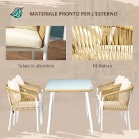 Outsunny Set da Giardino in Rattan PE e Alluminio con Tavolo in Vetro e 4 Sedie Impilabili, Giallo(m-5)