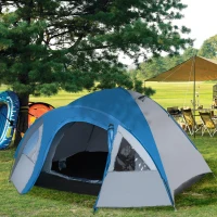 Outsunny Tenda da Campeggio 2 Posti con Tasche e Gancio, in Poliestere e Fibra di Vetro, 3x2.50x1.30 m, Blu(m-2)