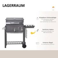 Outsunny Grillwagen Holzkohlegrill Grill BBQ Standgrill Holzkohle Kohlegrill Gartengrill, Edelstahl+Eisen Schwarz 115 x 56 x 108 cm(m-8)