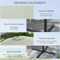 Outsunny Ombrellone a Braccio a 8 Stecche con Base a Croce, in Alluminio, Metallo e Poliestere, Ø3x2.6 m, Crema(m-4)