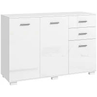 HOMCOM Sideboard, Modern Storage Cabinet with 2 Drawers, 3 Doors and Adjustable Shelves, Kitchen Cabinet for Living Room, Dining Room, High Gloss White(m-1)