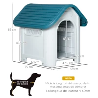 PawHut Caseta para Perros Mini para Uso Interior y Exterior con respiraderos Estilo Cabaña Resistente 59x75x66 cm Azul y Gris(m-3)
