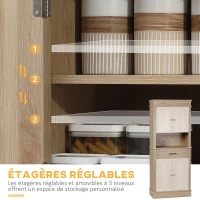 HOMCOM Armoire de cuisine buffet cuisine vaisselier meuble de rangement style moderne avec placards, étagères réglables, tiroir, et niche, pour salle à manger, salon, 74 x 39,5 x 183 cm, chêne clair(m-5)