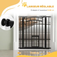 PawHut Barrière de sécurité animaux chien porte fermeture automatique sans perçage de 74 à 80 cm acier noir(m-7)