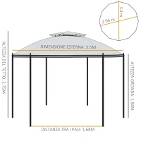 Outsunny Gazebo da Giardino Rotondo con Doppio Tettuccio, Cinghie e Tende, Ø3.5x2.8m, Bianco(m-3)