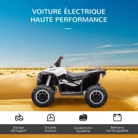 HOMCOM Quad buggy électrique enfant 12 V 6 Km/h max. effets lumineux selle pour enfant 3-5 ans métal PP noir blanc(m-4)