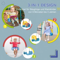 Outsunny 3-in-1 Kinderschaukel, höhenverstellbar, abnehmbare Rücklehne, für In- und Outdoor, blau+gelb, 42 x 33 x 180 cm(m-4)