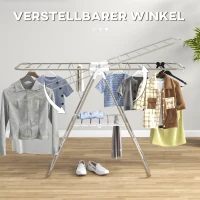 HOMCOM Wäscheständer 1,48 m Trockenlänge tragbar Standtrockner mit Teleskopstangen, Flügelwäscheständer Wäschetrockner für Innen und Außen, Silber+Weiß(m-5)