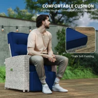 Outsunny 4 Piece Rattan Garden Furniture Set Outdoor Sofa Sectional Set with Glass Top Table for Poolside, Navy Blue(m-5)