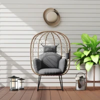 Outsunny Rattan Egg Chair Outdoor Indoor Wicker Chair with Thickened Cushion and Headrest, Standing Garden Egg Chair with Cup Holder, Metal Frame for Patio, Balcony, Brown(m-9)