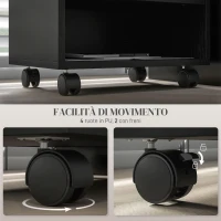 HOMCOM Mobile Porta Stampante a 2 Livelli con 3 Scomparti e Ruote per Ufficio e Studio, 40x30x36cm, Nero(m-5)