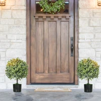 HOMCOM Juego de 2 Árboles de Té Artificiales 55 cm Planta Artificial con 343 Hojas Musgo y Maceta Oficina Verde(m-2)