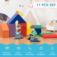 HOMCOM 11-Piece Kids Soft Play Set, Foam Block, Toys for Climbing, Crawling, Multicoloured(m-4)