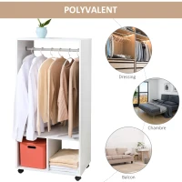 HOMCOM Lot de 2 portants à vêtements penderie mobile avec roulettes 2 niches + Grand Espace penderie en bois Blanc(m-6)