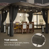 Outsunny 3 x 3.6m Hardtop Gazebo Canopy with Polycarbonate Roof Garden Pavilion with Removable Curtains and Steel Frame, Dark Grey(m-5)
