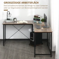 HOMCOM Computertisch, L-förmiger Eckschreibtisch, Schreibtisch, Bürotisch, E1 Spanplatte +Metall, Schwarz+Braun, 150 x 150 x 75 cm(m-5)
