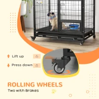 PawHut Heavy Duty Dog Crate on Wheels w/ Bowl Holder, Removable Tray, Openable Top, Detachable Door, for M, L Dogs(m-9)