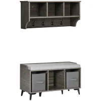 HOMCOM Ensemble de Banc à Chaussures et Porte-manteau Multi-rangement - Coussin rembourrée - pour Entrée, Salon, Chambre - Gris(m-1)