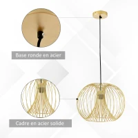 HOMCOM Lustre suspension design filaire dorée Ø 37 x 150 cm métal doré(m-5)