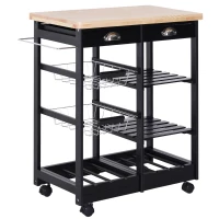 HOMCOM Carrito Auxiliar con Ruedas Carrito Verdulero Carro de Cocina con 2 Cajones 2 Cestas y 2 Estantes 74x37x76 cm Negro(m-1)